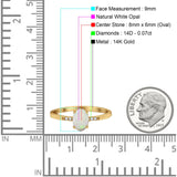 14K Yellow Gold 0.07ct Oval 8mmx6mm G SI Natural White Opal Diamond Engagement Wedding Ring Size 6.5