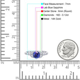 14K White Gold 0.96ct Round Art Deco 6mm G SI Nano Blue Sapphire Diamond Engagement Wedding Ring Size 6.5