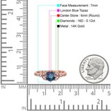 14K Rose Gold 0.96ct Round Art Deco 6mm G SI London Blue Topaz Diamond Engagement Wedding Ring Size 6.5