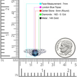 14K White Gold 0.96ct Round Art Deco 6mm G SI London Blue Topaz Diamond Engagement Wedding Ring Size 6.5