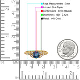 14K Yellow Gold 0.96ct Round Art Deco 6mm G SI London Blue Topaz Diamond Engagement Wedding Ring Size 6.5