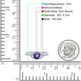 14K White Gold 0.96ct Round Art Deco 6mm G SI Natural Amethyst Diamond Engagement Wedding Ring Size 6.5