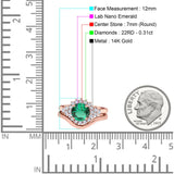 14K Rose Gold 1.59ct Round Two Piece Halo 7mm G SI Nano Emerald Diamond Engagement Wedding Ring Size 6.5