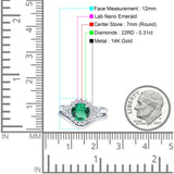 14K White Gold 1.59ct Round Two Piece Halo 7mm G SI Nano Emerald Diamond Engagement Wedding Ring Size 6.5