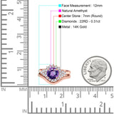 14K Rose Gold 1.59ct Round Two Piece Halo 7mm G SI Natural Amethyst Diamond Engagement Wedding Ring Size 6.5