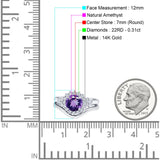 14K White Gold 1.59ct Round Two Piece Halo 7mm G SI Natural Amethyst Diamond Engagement Wedding Ring Size 6.5