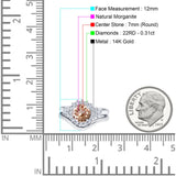 14K White Gold 1.59ct Round Two Piece Halo 7mm G SI Natural Morganite Diamond Engagement Wedding Ring Size 6.5