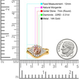 14K Yellow Gold 1.59ct Round Two Piece Halo 7mm G SI Natural Morganite Diamond Engagement Wedding Ring Size 6.5