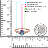 14K Rose Gold 1.24ct Oval Filigree Infinity 8mmx6mm G SI London Blue Topaz Diamond Engagement Wedding Ring Size 6.5