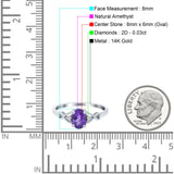 14K White Gold 1.24ct Oval Filigree Infinity 8mmx6mm G SI Natural Amethyst Diamond Engagement Wedding Ring Size 6.5