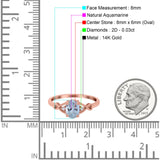 14K Rose Gold 1.24ct Oval Filigree Infinity 8mmx6mm G SI Natural Aquamarine Diamond Engagement Wedding Ring Size 6.5
