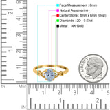 14K Yellow Gold 1.24ct Oval Filigree Infinity 8mmx6mm G SI Natural Aquamarine Diamond Engagement Wedding Ring Size 6.5