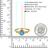 14K Yellow Gold 1.24ct Oval Filigree Infinity 8mmx6mm G SI Natural Blue Topaz Diamond Engagement Wedding Ring Size 6.5