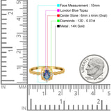 14K Yellow Gold 0.5ct Oval Vintage Floral 6mmx4mm G SI London Blue Topaz Diamond Engagement Wedding Ring Size 6.5