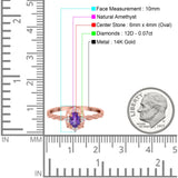 14K Rose Gold 0.5ct Oval Vintage Floral 6mmx4mm G SI Natural Amethyst Diamond Engagement Wedding Ring Size 6.5