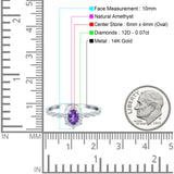 14K White Gold 0.5ct Oval Vintage Floral 6mmx4mm G SI Natural Amethyst Diamond Engagement Wedding Ring Size 6.5