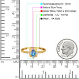 14K Yellow Gold 0.5ct Oval Vintage Floral 6mmx4mm G SI Natural Blue Topaz Diamond Engagement Wedding Ring Size 6.5