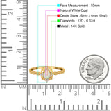 14K Yellow Gold 0.07ct Oval Vintage Floral 6mmx4mm G SI Natural White Opal Diamond Engagement Wedding Ring Size 6.5