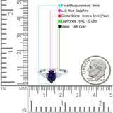 14K White Gold 1.33ct Teardrop Pear 8mmx6mm G SI Nano Blue Sapphire Diamond Engagement Wedding Ring Size 6.5