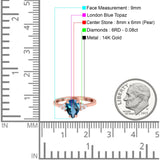 14K Rose Gold 1.33ct Teardrop Pear 8mmx6mm G SI London Blue Topaz Diamond Engagement Wedding Ring Size 6.5