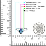 14K White Gold 1.33ct Teardrop Pear 8mmx6mm G SI London Blue Topaz Diamond Engagement Wedding Ring Size 6.5