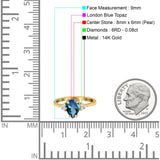 14K Yellow Gold 1.33ct Teardrop Pear 8mmx6mm G SI London Blue Topaz Diamond Engagement Wedding Ring Size 6.5