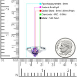 14K White Gold 1.33ct Teardrop Pear 8mmx6mm G SI Natural Amethyst Diamond Engagement Wedding Ring Size 6.5