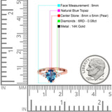 14K Rose Gold 1.33ct Teardrop Pear 8mmx6mm G SI Natural Blue Topaz Diamond Engagement Wedding Ring Size 6.5