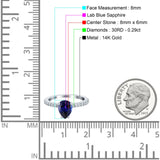 14K White Gold 1.54ct Teardrop Pear Accent 8mmx6mm G SI Nano Blue Sapphire Diamond Engagement Wedding Ring Size 6.5