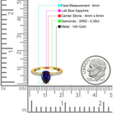 14K Yellow Gold 1.54ct Teardrop Pear Accent 8mmx6mm G SI Nano Blue Sapphire Diamond Engagement Wedding Ring Size 6.5