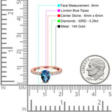 14K Rose Gold 1.54ct Teardrop Pear Accent 8mmx6mm G SI London Blue Topaz Diamond Engagement Wedding Ring Size 6.5