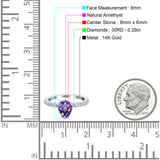 14K White Gold 1.54ct Teardrop Pear Accent 8mmx6mm G SI Natural Amethyst Diamond Engagement Wedding Ring Size 6.5