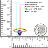 14K Yellow Gold 1.54ct Teardrop Pear Accent 8mmx6mm G SI Natural Amethyst Diamond Engagement Wedding Ring Size 6.5