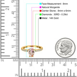 14K Yellow Gold 1.54ct Teardrop Pear Accent 8mmx6mm G SI Natural Morganite Diamond Engagement Wedding Ring Size 6.5