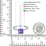 14K White Gold 1.55ct Cushion Cut Vintage 7mm G SI Natural Amethyst Diamond Engagement Wedding Ring Size 6.5