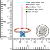 14K Rose Gold 1.55ct Cushion Cut Vintage 7mm G SI Natural Blue Topaz Diamond Engagement Wedding Ring Size 6.5