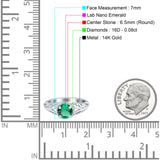 14K White Gold 1.11ct Round Art Deco Filigree 6.5mm G SI Nano Emerald Diamond Engagement Wedding Ring Size 6.5