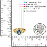 14K Yellow Gold 1.27ct Oval 8mmx6mm Butterfly Accent G SI London Blue Topaz Diamond Engagement Wedding Ring Size 6.5