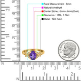 14K Yellow Gold 1.27ct Oval 8mmx6mm Butterfly Accent G SI Natural Amethyst Diamond Engagement Wedding Ring Size 6.5