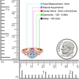 14K Rose Gold 1.27ct Oval 8mmx6mm Butterfly Accent G SI Natural Aquamarine Diamond Engagement Wedding Ring Size 6.5