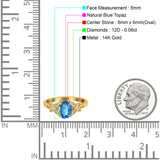 14K Yellow Gold 1.27ct Oval 8mmx6mm Butterfly Accent G SI Natural Blue Topaz Diamond Engagement Wedding Ring Size 6.5