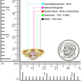 14K Yellow Gold 1.27ct Oval 8mmx6mm Butterfly Accent G SI Natural Morganite Diamond Engagement Wedding Ring Size 6.5