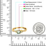 14K Yellow Gold 0.98ct Round Art Deco 6mm G SI Natural Green Amethyst Diamond Engagement Wedding Ring Size 6.5