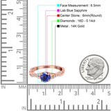 14K Rose Gold 0.98ct Round Art Deco 6mm G SI Nano Blue Sapphire Diamond Engagement Wedding Ring Size 6.5