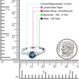 14K White Gold 0.98ct Round Art Deco 6mm G SI London Blue Topaz Diamond Engagement Wedding Ring Size 6.5