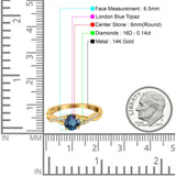 14K Yellow Gold 0.98ct Round Art Deco 6mm G SI London Blue Topaz Diamond Engagement Wedding Ring Size 6.5