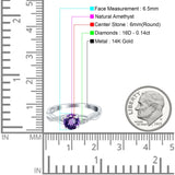 14K White Gold 0.98ct Round Art Deco 6mm G SI Natural Amethyst Diamond Engagement Wedding Ring Size 6.5