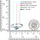 14K White Gold 0.98ct Round Art Deco 6mm G SI Natural Aquamarine Diamond Engagement Wedding Ring Size 6.5