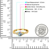 14K Yellow Gold 0.98ct Round Art Deco 6mm G SI Natural Aquamarine Diamond Engagement Wedding Ring Size 6.5