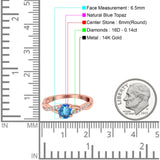 14K Rose Gold 0.98ct Round Art Deco 6mm G SI Natural Blue Topaz Diamond Engagement Wedding Ring Size 6.5